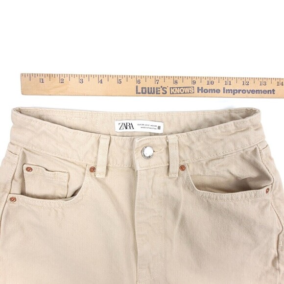ZARA 90s Mom High Rise Tapered Ankle Cropped Jeans Womens 2 Beige Cream Denim - Picture 3 of 9
